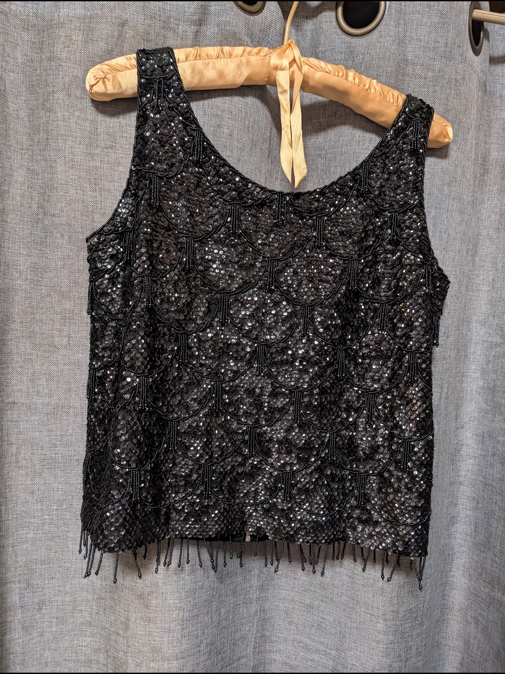 VTG 60s Black Beaded Jeri-Jo Fringe Zipper  100% Wool Size L